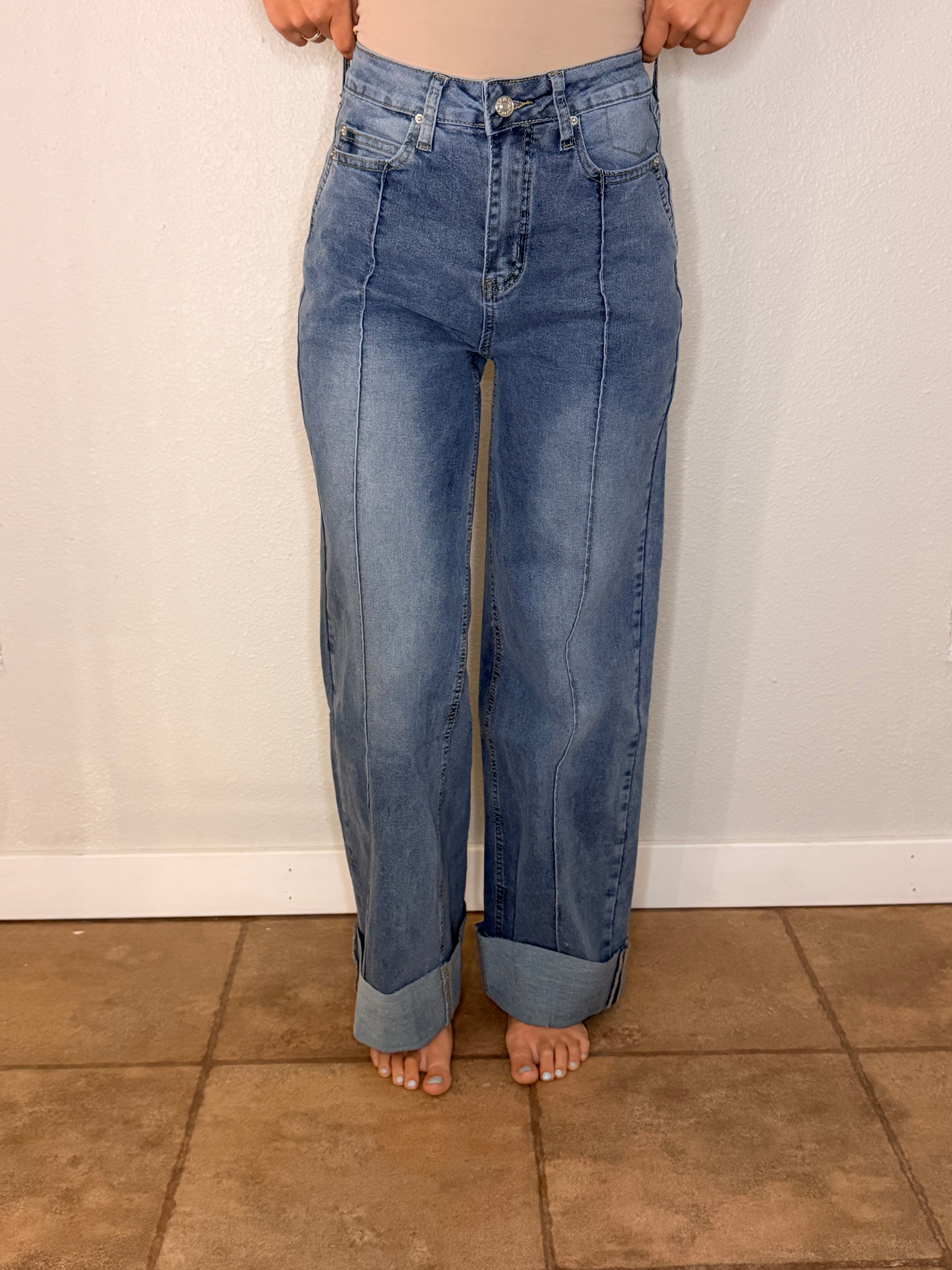Retro wide leg front seam Jeans