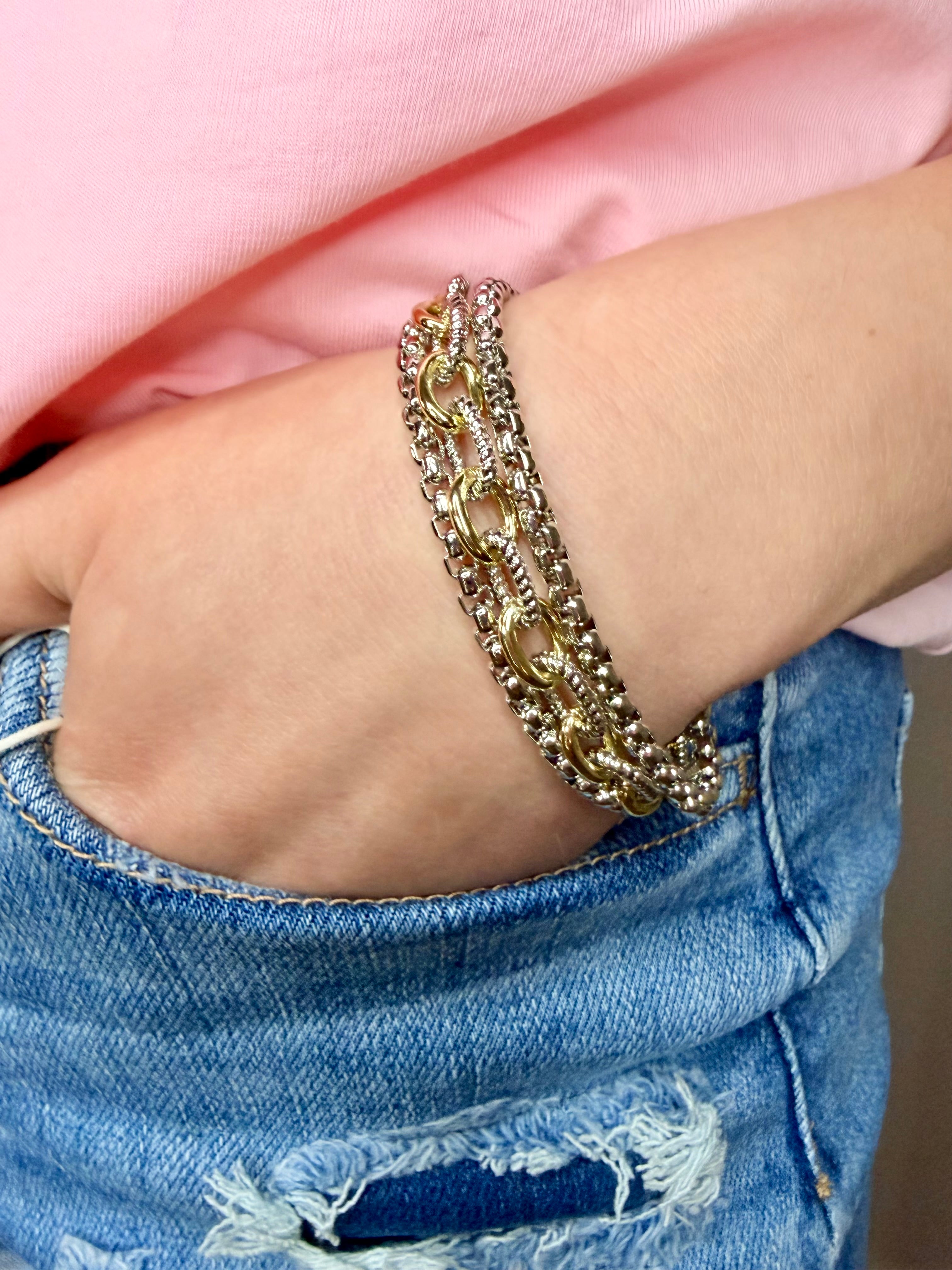 Mixed metals magnetic clasp bracelet