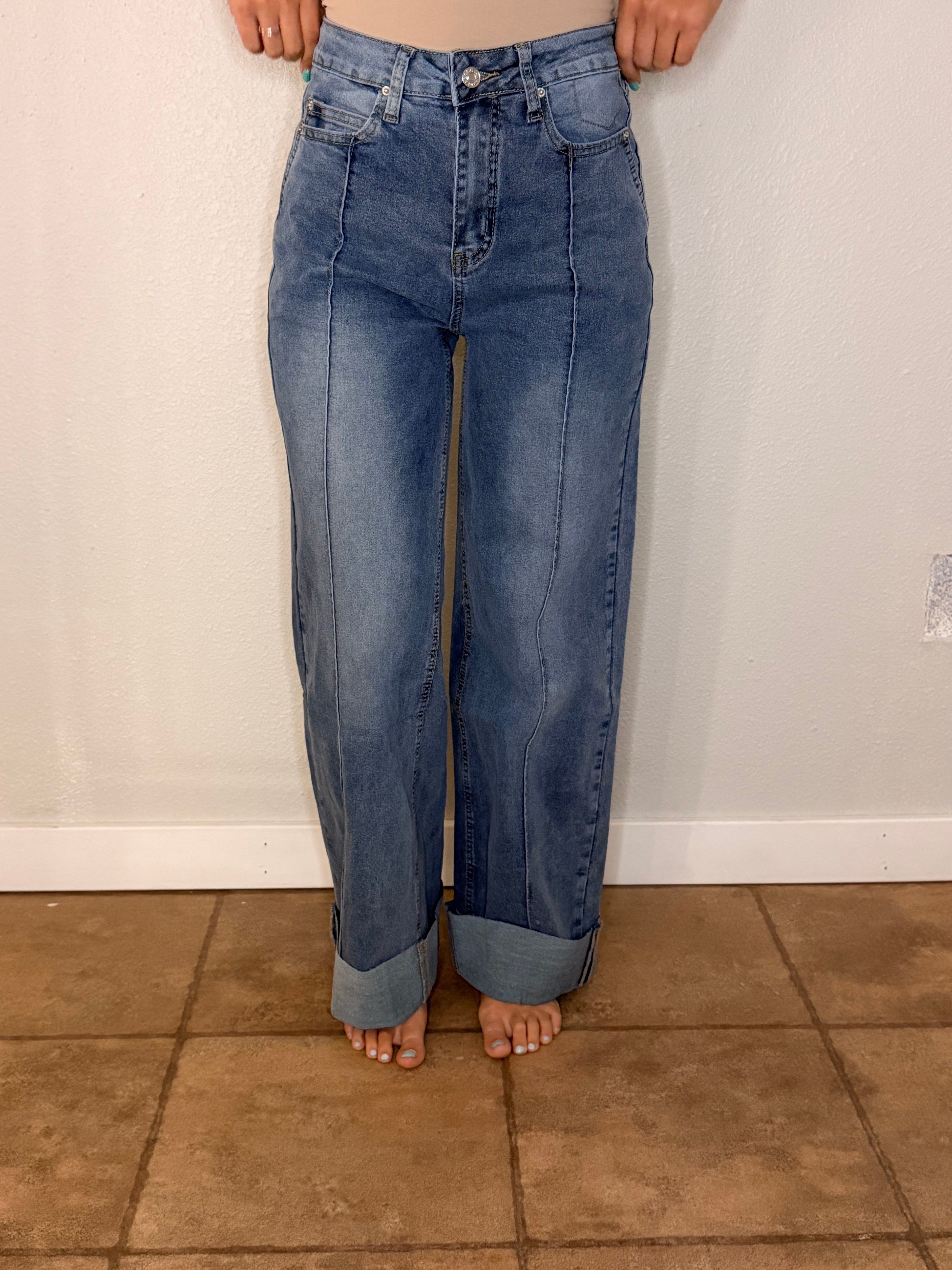 Retro wide leg front seam Jeans