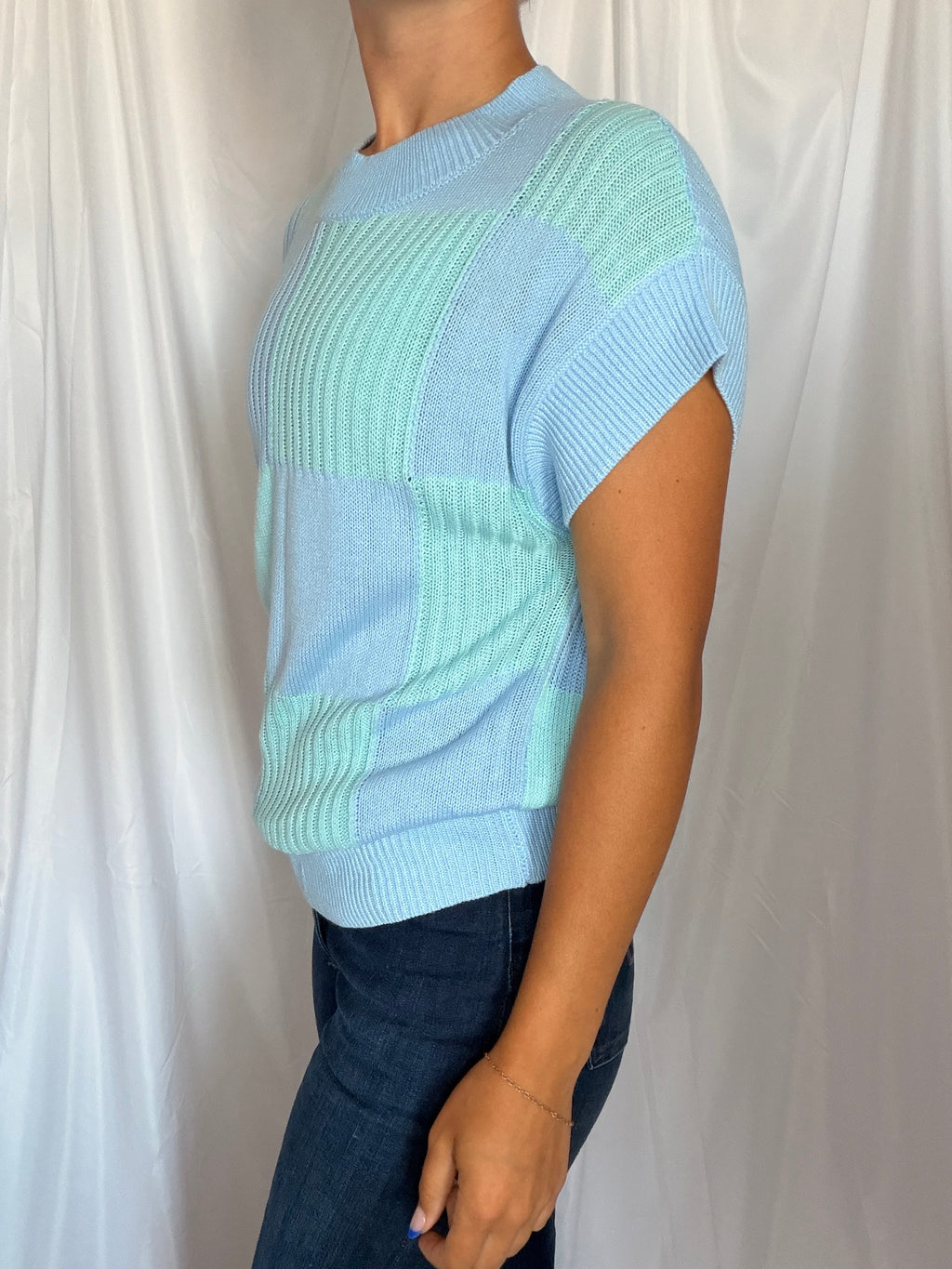Light blue checkered short sleeve