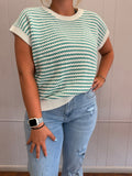 Green knit stripe top