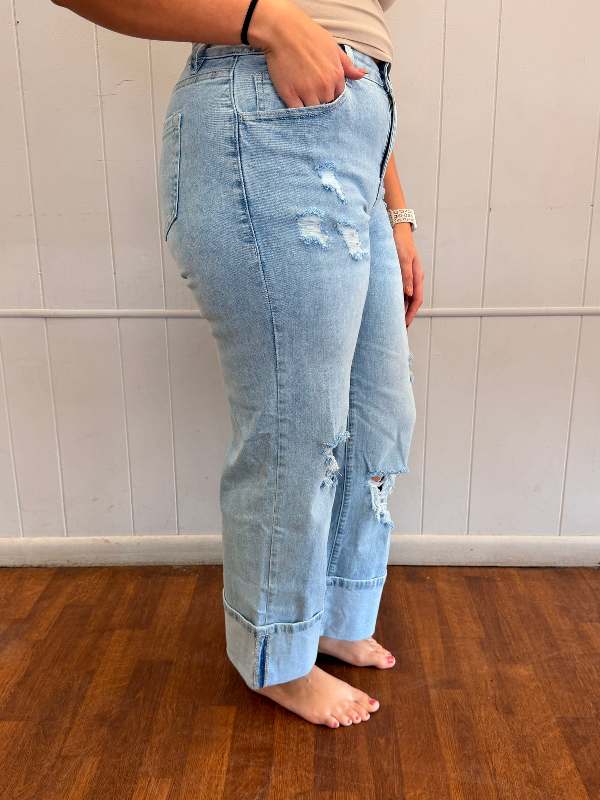 Everyday Distressed Cuff Jeans