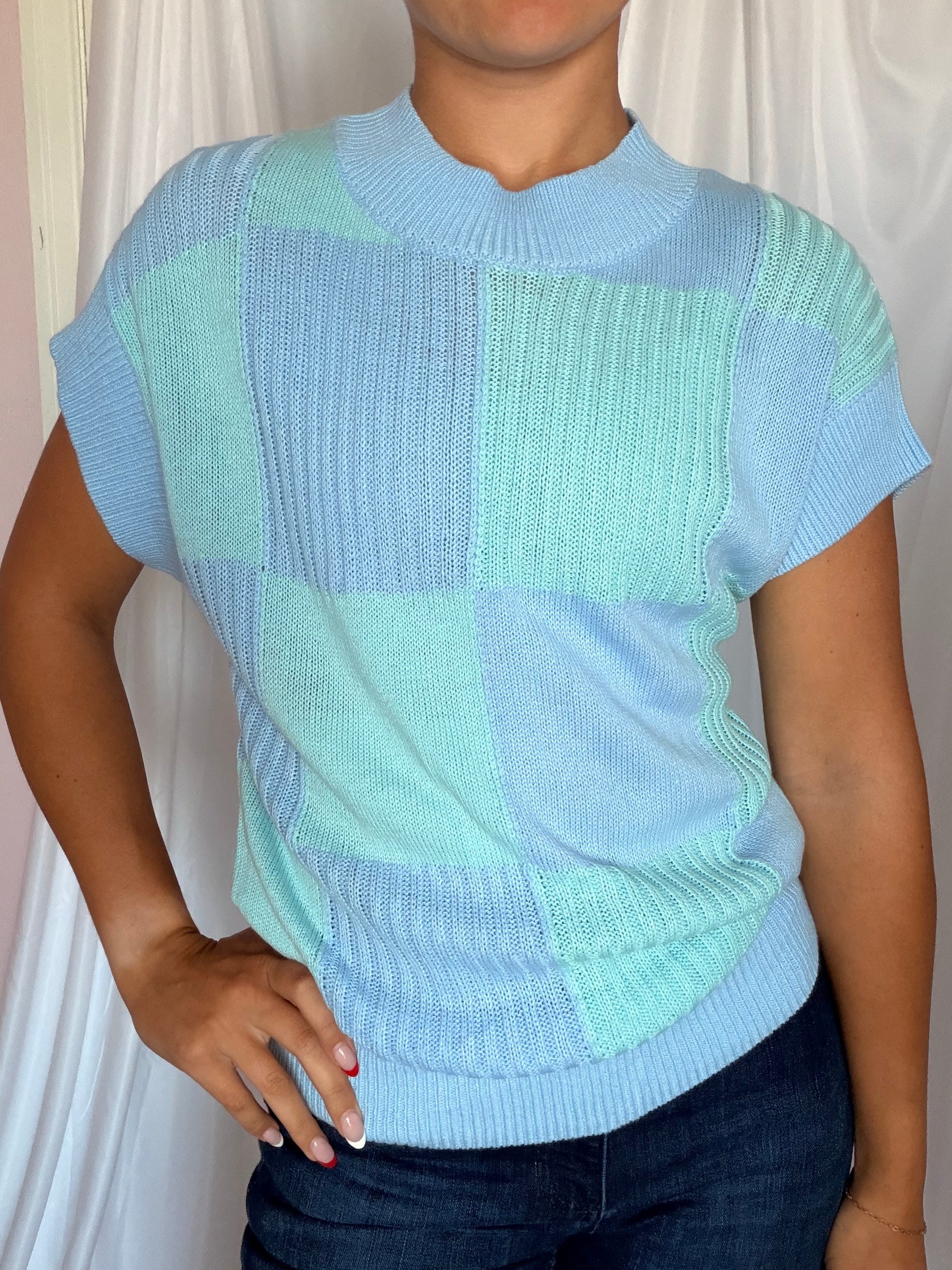 Light blue checkered short sleeve