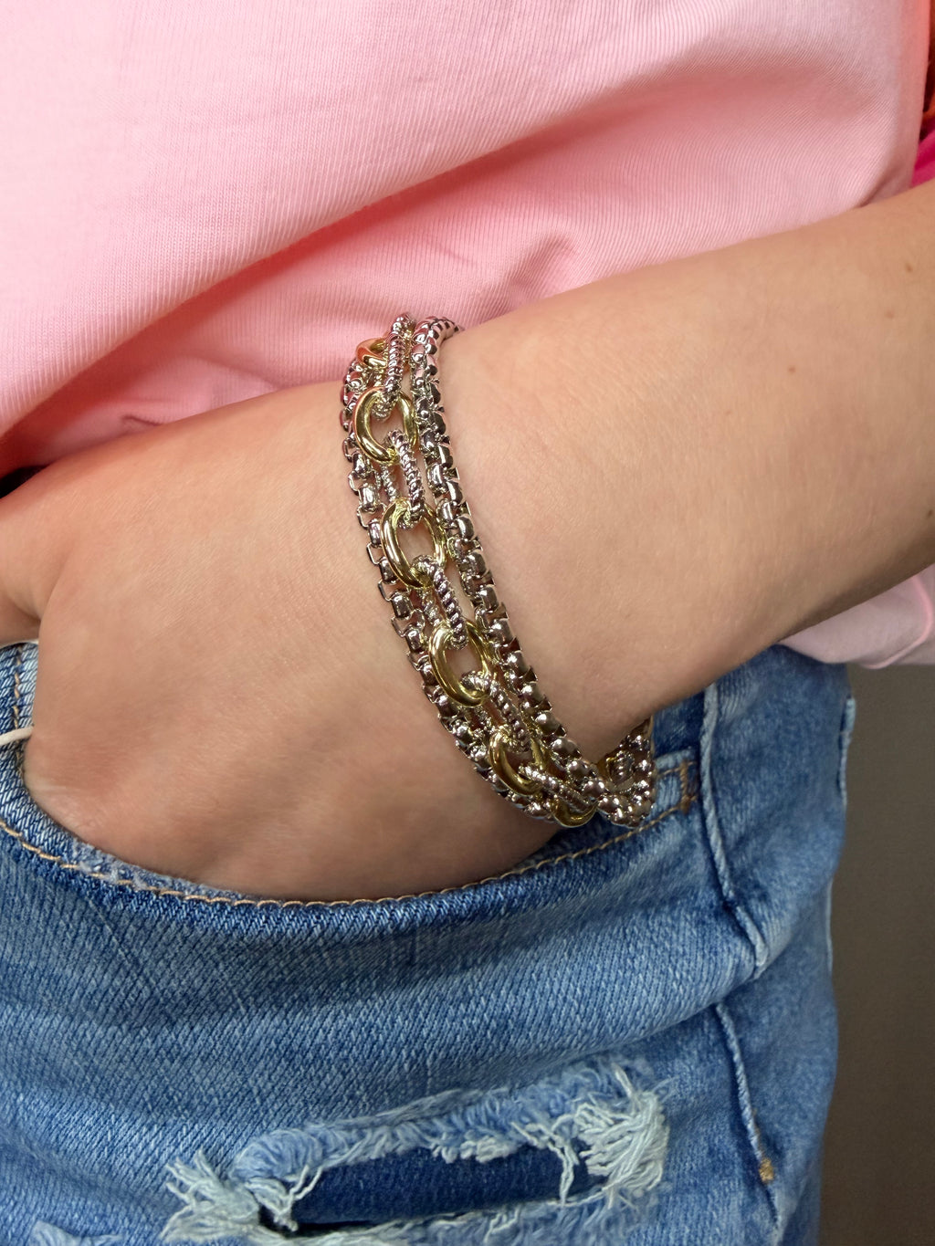 Mixed metals magnetic clasp bracelet