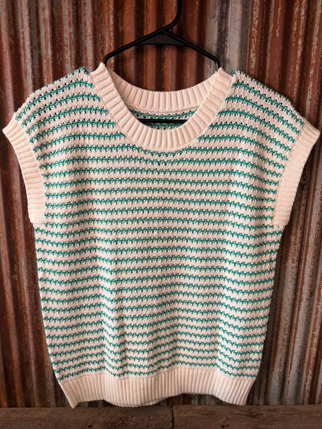 Green knit stripe top