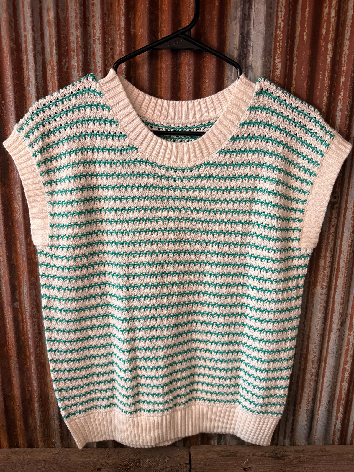 Green knit stripe top