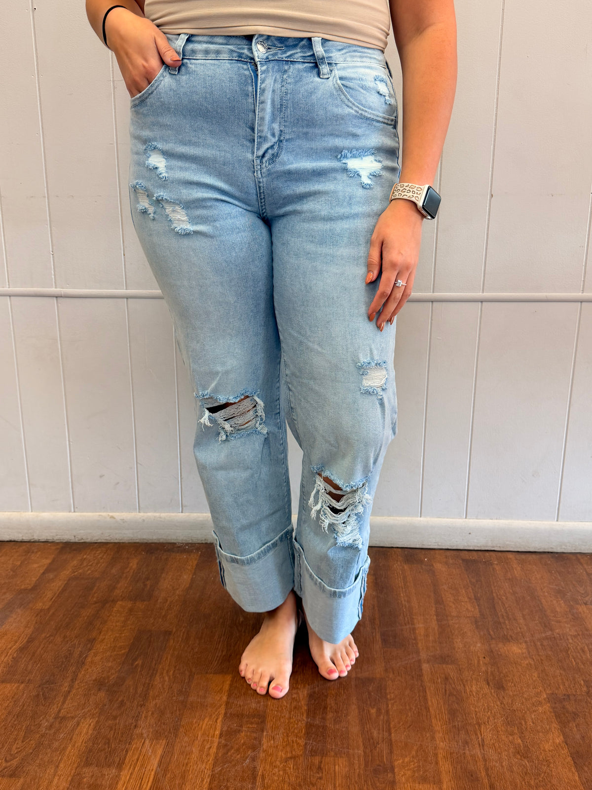 Everyday Distressed Cuff Jeans