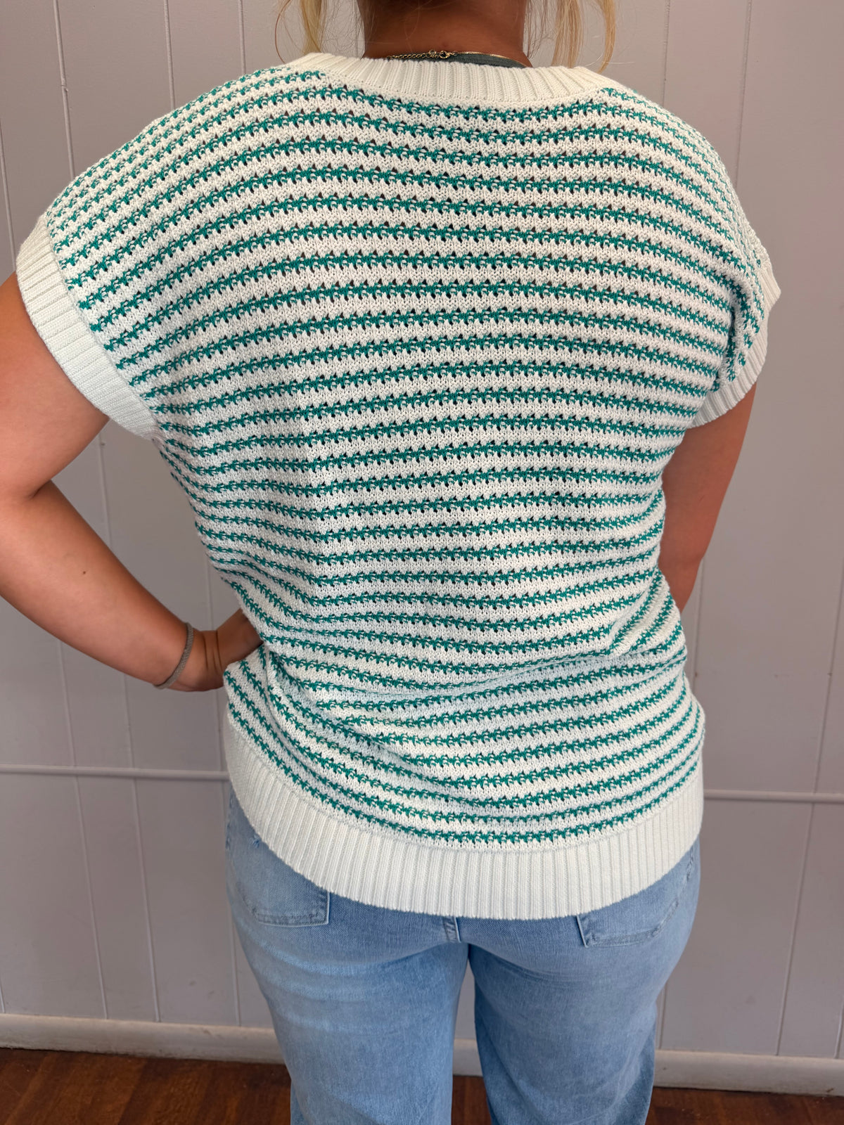 Green knit stripe top