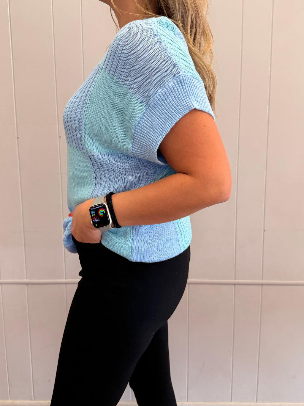 Light blue checkered short sleeve
