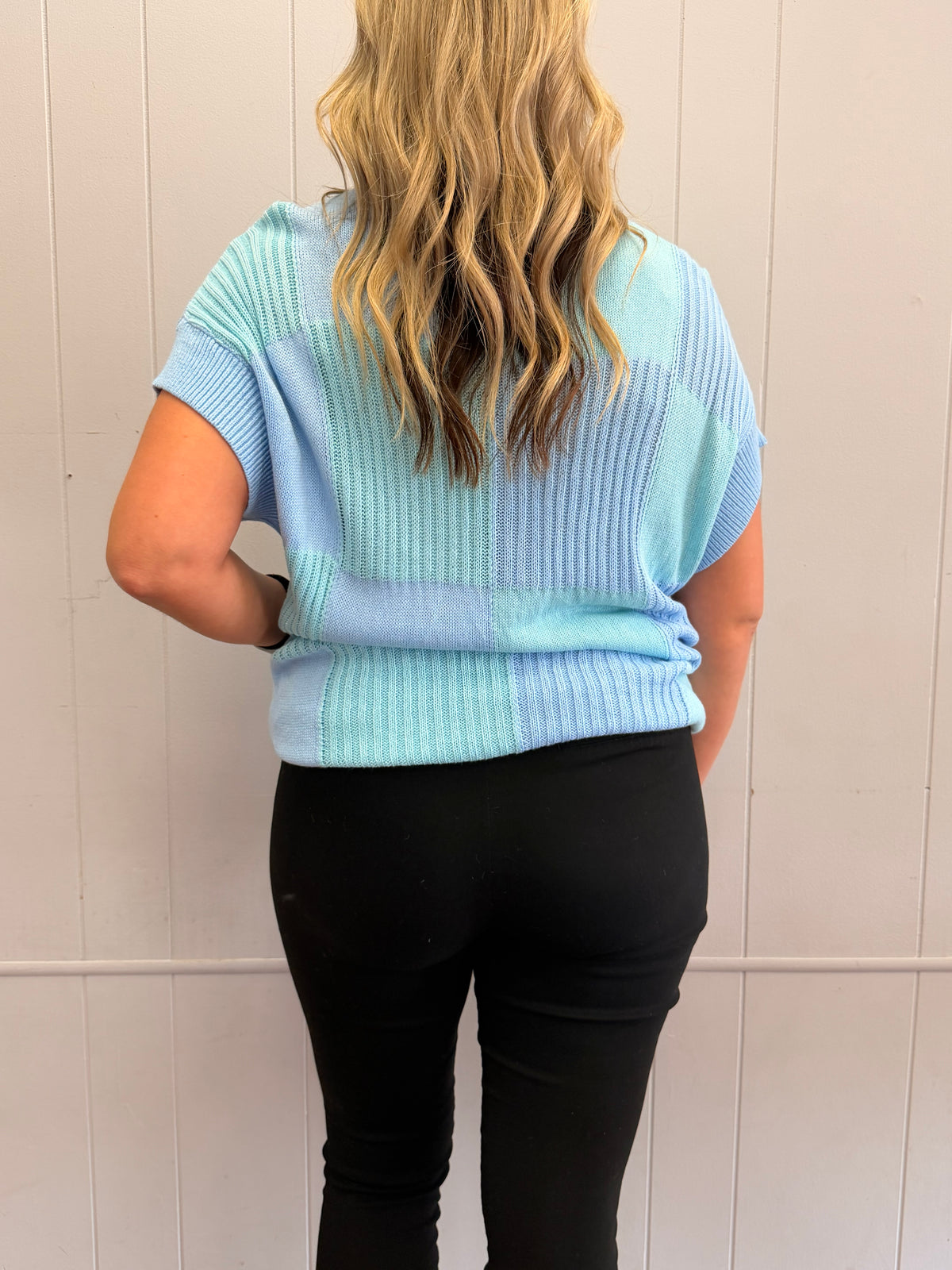 Light blue checkered short sleeve