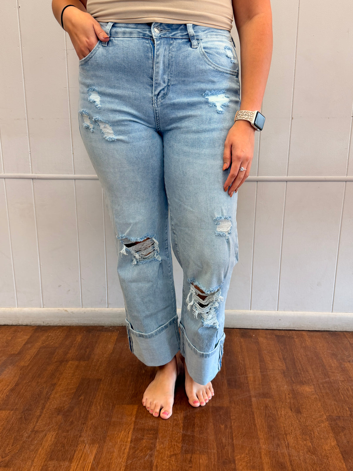 Everyday Distressed Cuff Jeans